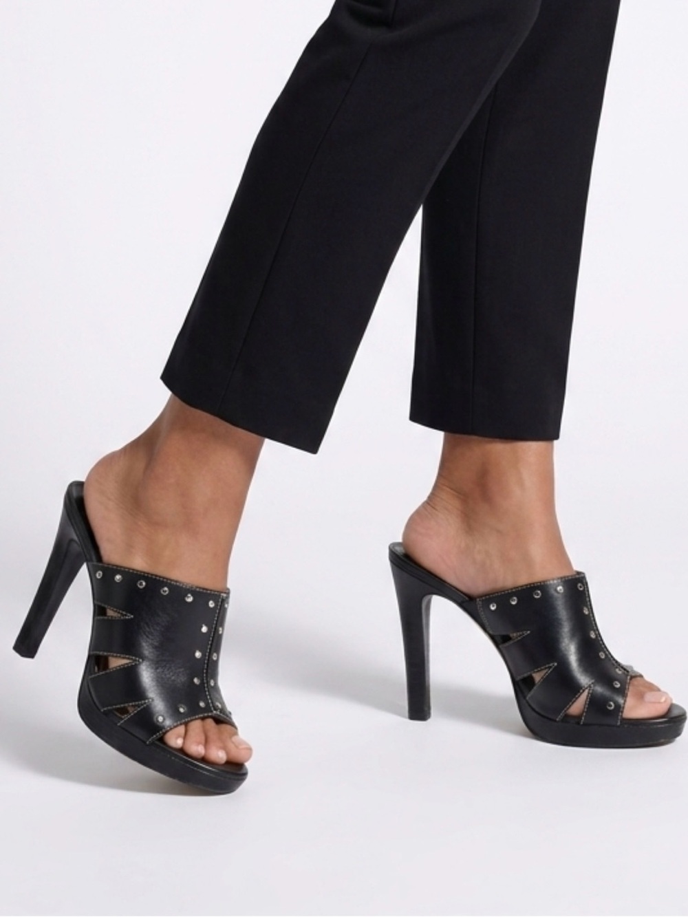 Michael Kors Black Studded Peep-Toe High Heel Mules